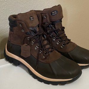 Kingshow Men's Brown Leather Waterproof Boots